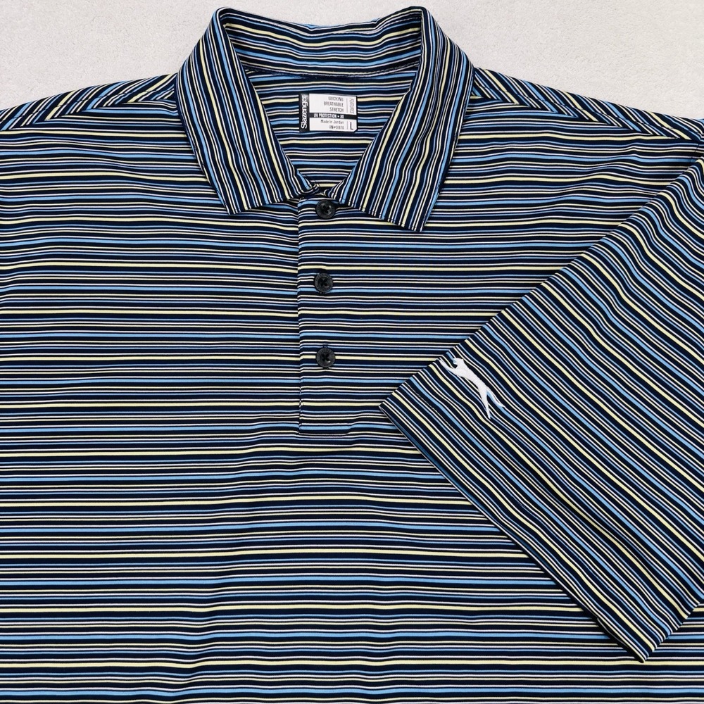 Slazenger Shirt Men L Blue Pinstripe Multicolor Golf Performance Polo UV30‎ S/S
